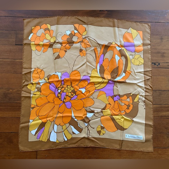 Christian Dior Silk Floral Scarf in Orange and Purple - Picture 1 of 4